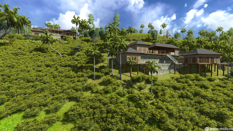 Bali, Jabon Hills, Selong Selo resort - architectural concept, 3D rendering and animation
